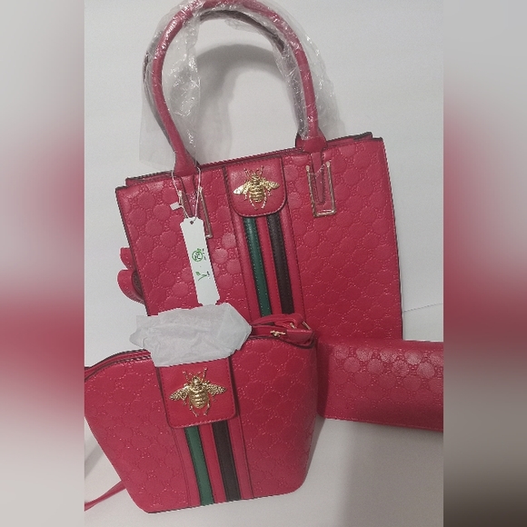 Queen Bee Stripe embossed monogram 3 in 1 handbag set - Picture 3 of 7